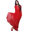 Красное платье максимальной длины из нежного шёлка