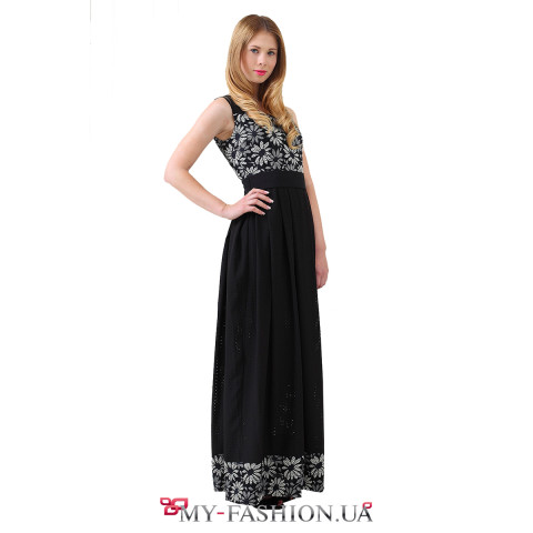 Длинное чёрное вечернее платье с перфорацией