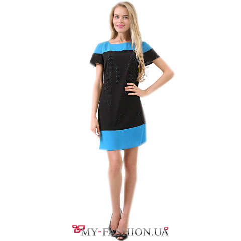 Короткое чёрно-бирюзовое платье с перфорацией