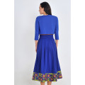 Юбка-миди синего цвета с жаккардовой вставкой