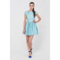 Голубое шёлковое коктейльное платье с поясом