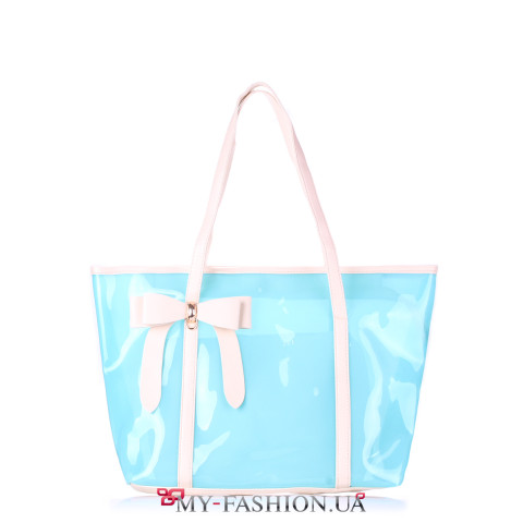 Стильная вместительная сумка голубого цвета