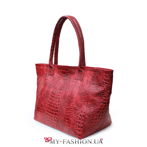 Красная сумка из натуральной кожи с тиснением