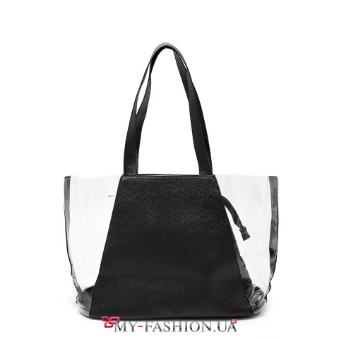 Прозрачная сумка с чёрным клатчем внутри