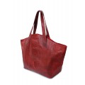 Вместительная кожаная сумка красного цвета без подкладки