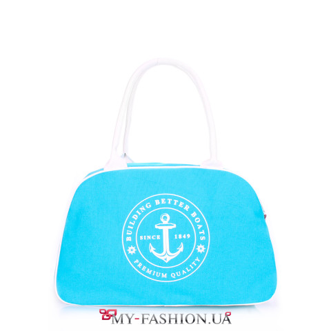 Яркая бирюзовая сумка-саквояж с якорем