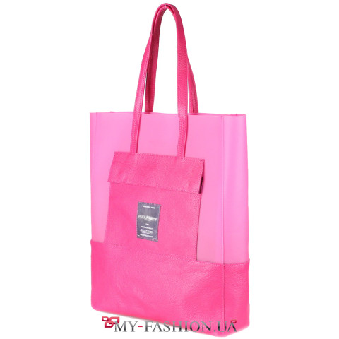 Ярко-розовая вместительная кожаная сумка Ярко-розовая вместительная кожаная сумка