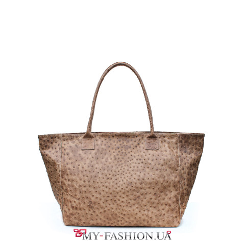 Стильная кожаная сумка с тиснением под кожу страуса