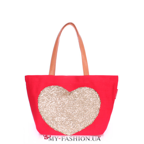 Красная молодёжная сумка с сердечком из пайеток