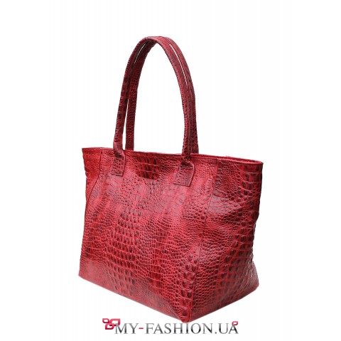 Красная сумка из натуральной кожи с тиснением