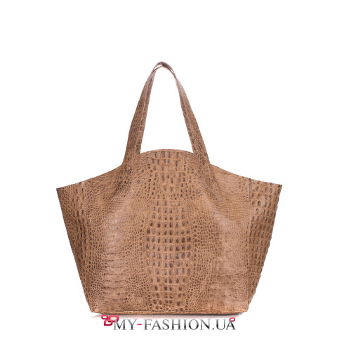 Сумка бежевого цвета с тиснением под кожу крокодила