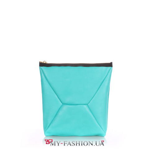 Голубая сумка-клатч из натуральной кожи