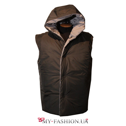 Двусторонний жилет с карманами чёрно-серого цвета