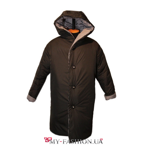 Двусторонний пуховик с карманами чёрно-серого цвета