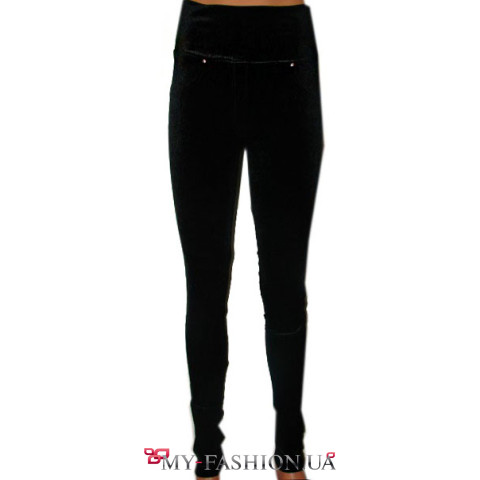 Черные бархатные лосины с высокой талией