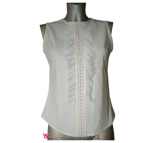 Белая хлопковая блузка без рукавов