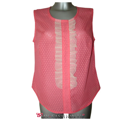 Красивая блузка с жабо из лёгкого розового хлопка