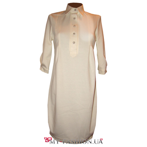 Платье-туника из хлопкового трикотажа с воротником-поло