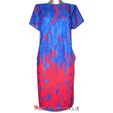 Летнее платье сине-красной расцветки