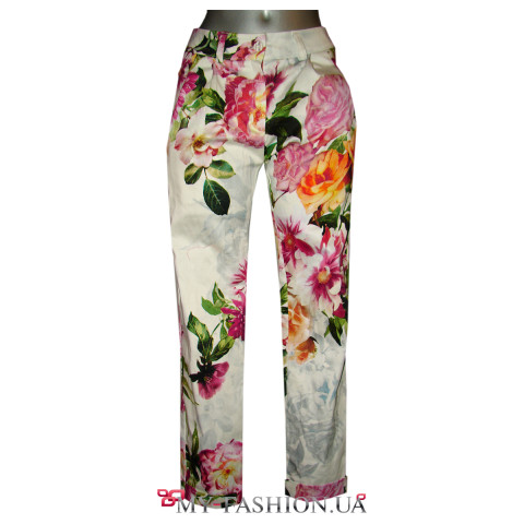 Брюки укороченной модели из атлас-хлопка