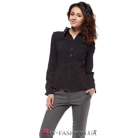 Женская рубашка чёрного цвета с длинным рукавом