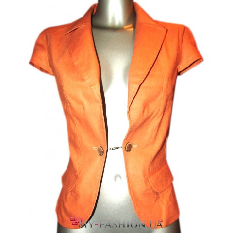 Короткий льняной пиджак оранжевого цвета