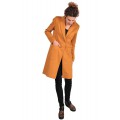 Стильное пальто из трикотажа горчичного цвета