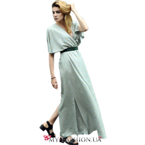 Стильное платье-халат цвета хаки