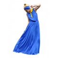 Длинное синее платье с воротником-поло