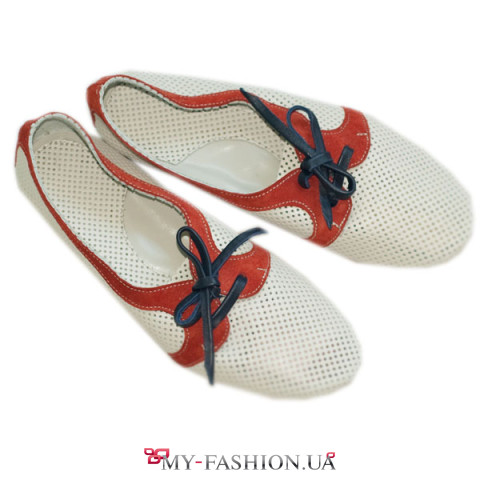 Балетки женские из перфорированной кожи