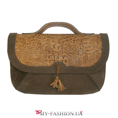 Женская сумка из натуральной кожи нубук и тисненной кожи