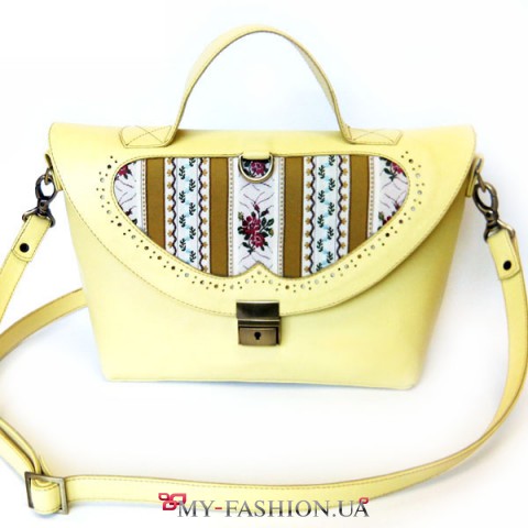 Женская сумка-портфель лимонного цвета