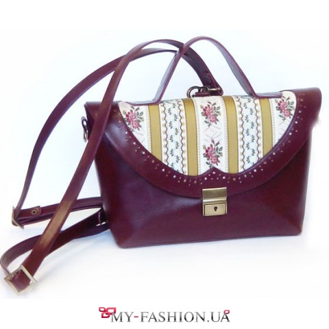 Строгая сумка-портфель с текстильным декором
