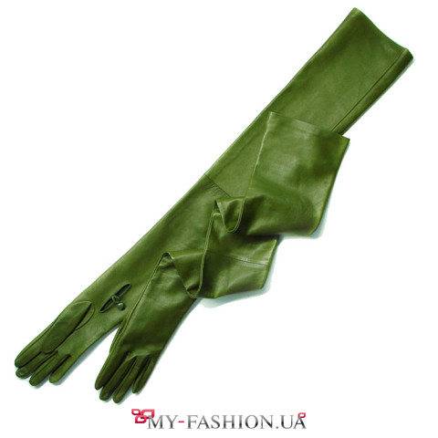 Кожаные зеленые перчатки