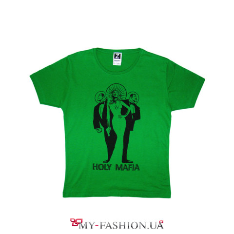 Зеленая футболка "HOLI MAFIA" с принтом Украина