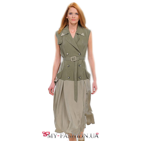 Двухцветное платье в стиле милитари