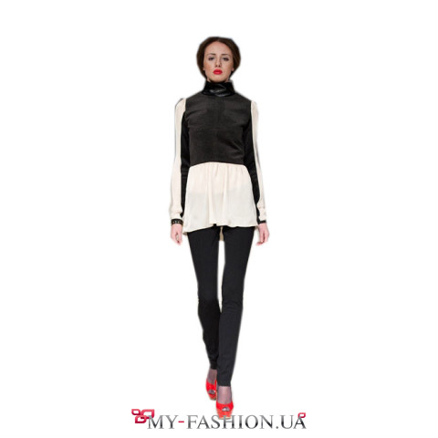 Модные черные брюки  из трикотажа с рельефами