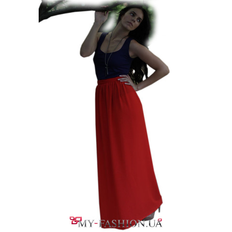 Длинная красная юбка из лёгкого шифона
