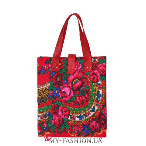 Яркая женская сумка из натурального шелка с кожаными шлейками