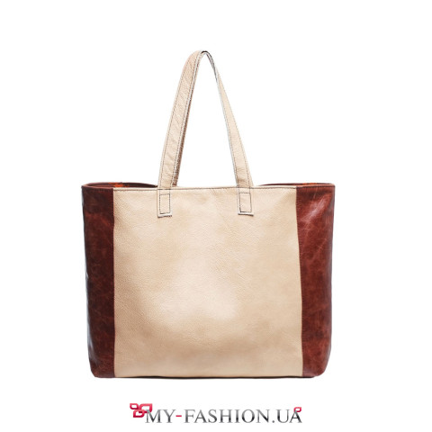 Контрастная сумка из натуральной кожи