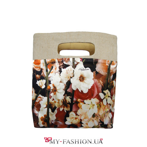 Стильная прямоугольная сумка с изображением цветов